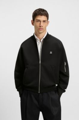 Stacked-logo zip-up sweatshirt in a cotton blend, Black