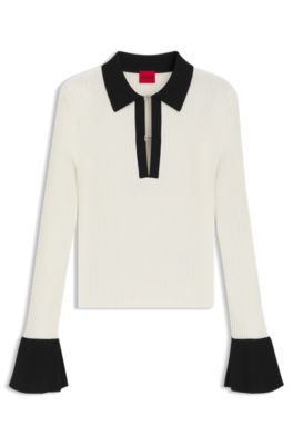 Knit sweater with stacked-logo placket links, White