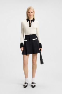 Polo de punto con logo apilado en la tapeta, Blanco