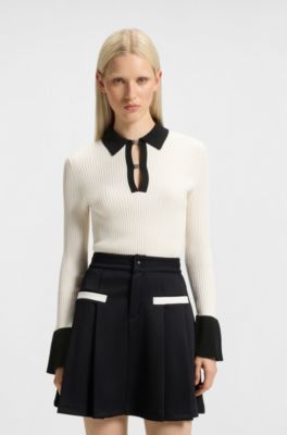 Polo en maille avec patte de boutonnage &agrave; logo revisit&eacute;, Blanc