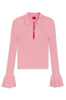 Polo en maille avec patte de boutonnage &agrave; logo revisit&eacute;, Rose