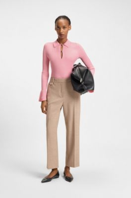Polo en maille avec patte de boutonnage &agrave; logo revisit&eacute;, Rose