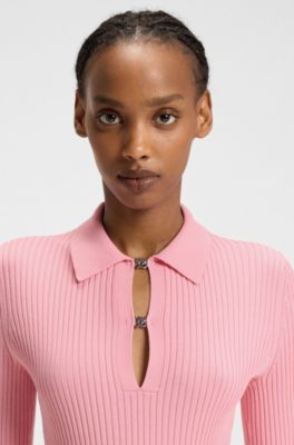 Polo en maille avec patte de boutonnage &agrave; logo revisit&eacute;, Rose