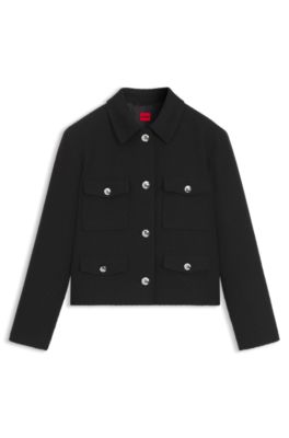 Blazer regular fit en boucl&eacute; suave, Negro