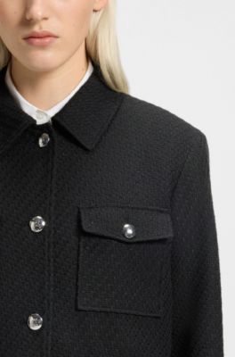 Veste Regular en maille bouclette douce, Noir