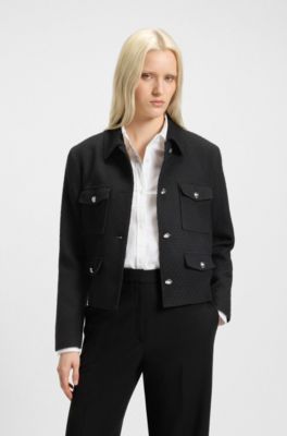 Blazer regular fit en boucl&eacute; suave, Negro