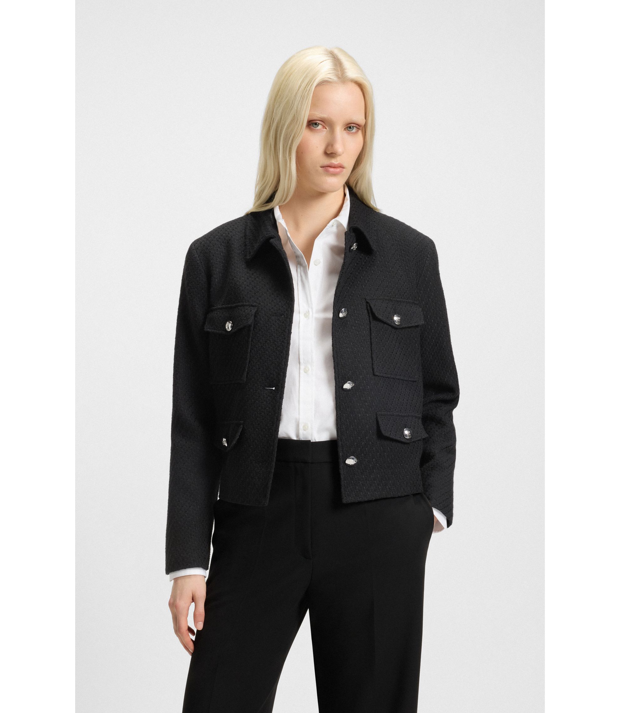 HUGO - Regular-fit blazer in soft bouclé - Black