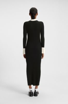 Vestido tubo de punto con tapeta de ojo de cerradura y logo apilado, Negro