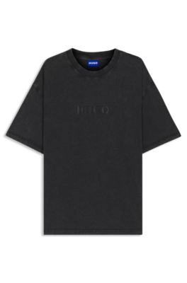 T-shirt en jersey de coton &agrave; logo imprim&eacute; ton sur ton, Noir