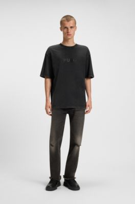 Faded-logo T-shirt in cotton jersey, Black