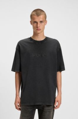 T-shirt en jersey de coton &agrave; logo imprim&eacute; ton sur ton, Noir