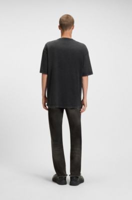 Camiseta de punto de algod&oacute;n con logo estampado tonal, Negro