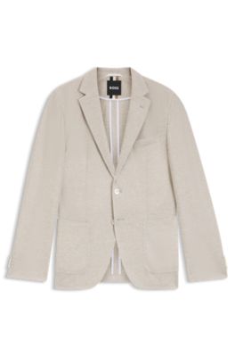 Regular-fit patterned blazer with linen and cotton, White