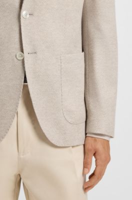 Regular-fit patterned blazer with linen and cotton, White