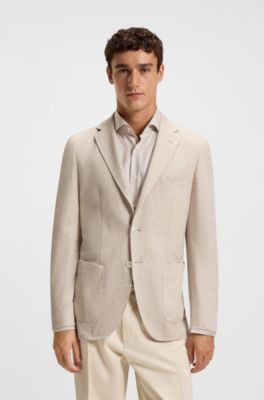 Regular-fit patterned blazer with linen and cotton, White