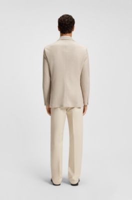 Regular-fit patterned blazer with linen and cotton, White