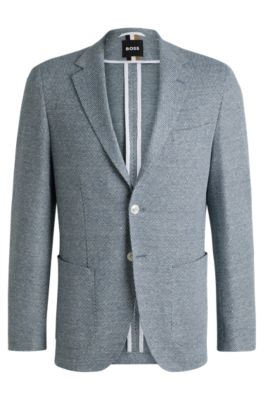 BOSS - Regular-fit patterned blazer with linen and cotton