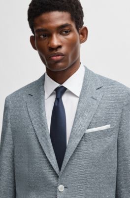 Blazer regular fit de lino y algod&oacute;n con dibujo, Celeste