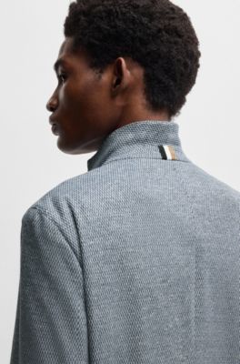 Blazer regular fit de lino y algod&oacute;n con dibujo, Celeste