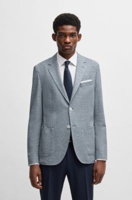 Blazer regular fit de lino y algod&oacute;n con dibujo, Celeste