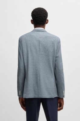 Blazer regular fit de lino y algod&oacute;n con dibujo, Celeste