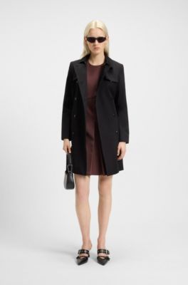 Pleat-front dress with short sleeves, Dark Brown