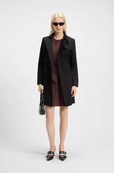 Pleat-front dress with short sleeves