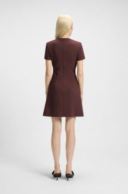 Pleat-front dress with short sleeves, Dark Brown