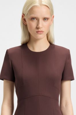 Pleat-front dress with short sleeves, Dark Brown