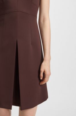 Pleat-front dress with short sleeves, Dark Brown