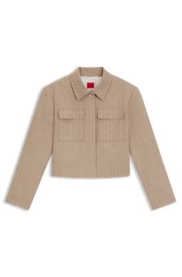 Veste Relaxed en flanelle &agrave; rayures tennis, Beige