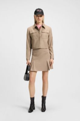 Veste Relaxed en flanelle &agrave; rayures tennis, Beige