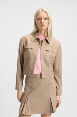 Relaxed-fit blazer in pinstripe flannel, Beige