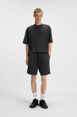 Shorts de felpa de algod&oacute;n con logo estampado tonal, Negro