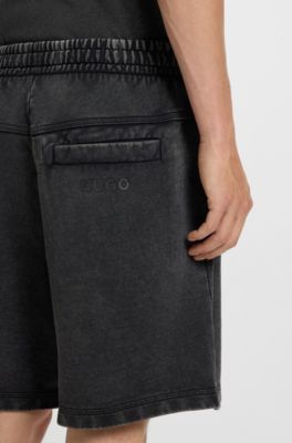 Shorts de felpa de algod&oacute;n con logo estampado tonal, Negro