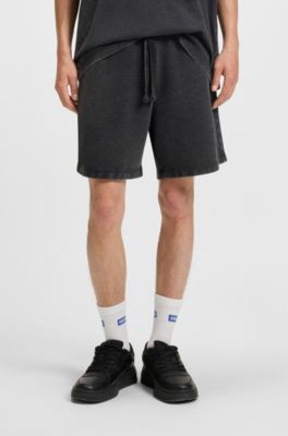 Shorts de felpa de algod&oacute;n con logo estampado tonal, Negro
