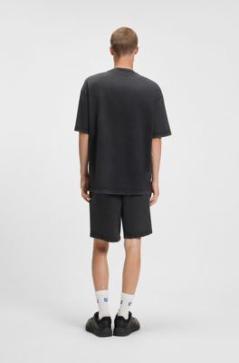 Shorts de felpa de algod&oacute;n con logo estampado tonal, Negro