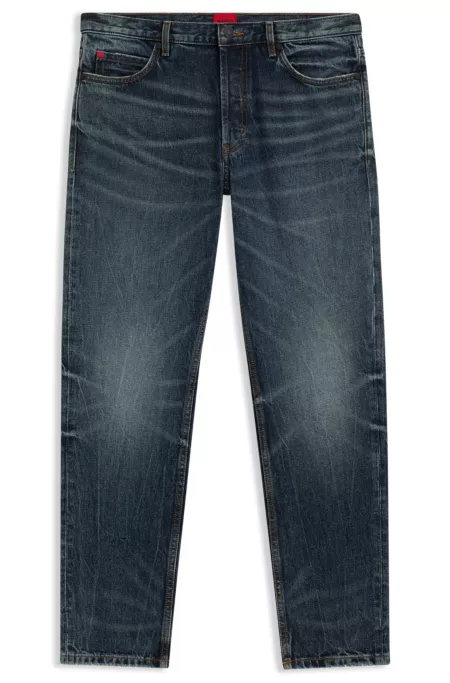 Blue tapered-fit jeans in rigid denim