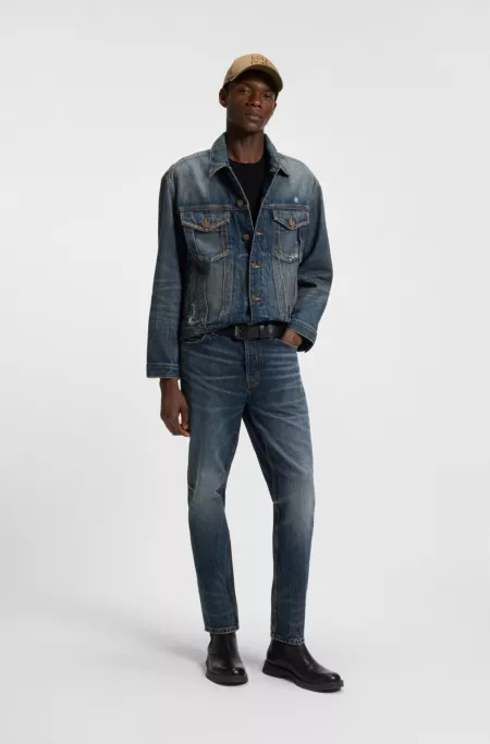 Blue tapered-fit jeans in rigid denim