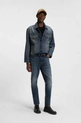 Blue tapered-fit jeans in rigid denim, Blue