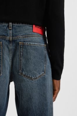 Blue tapered-fit jeans in rigid denim, Blue