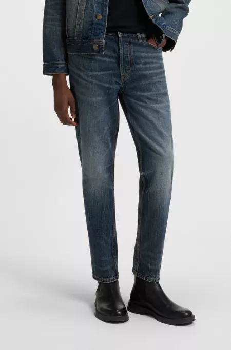 Blue tapered-fit jeans in rigid denim