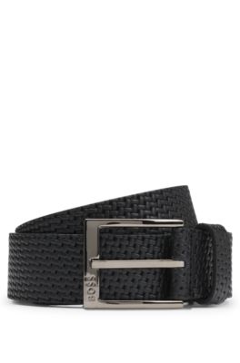 Leather belt with woven effect, Black
