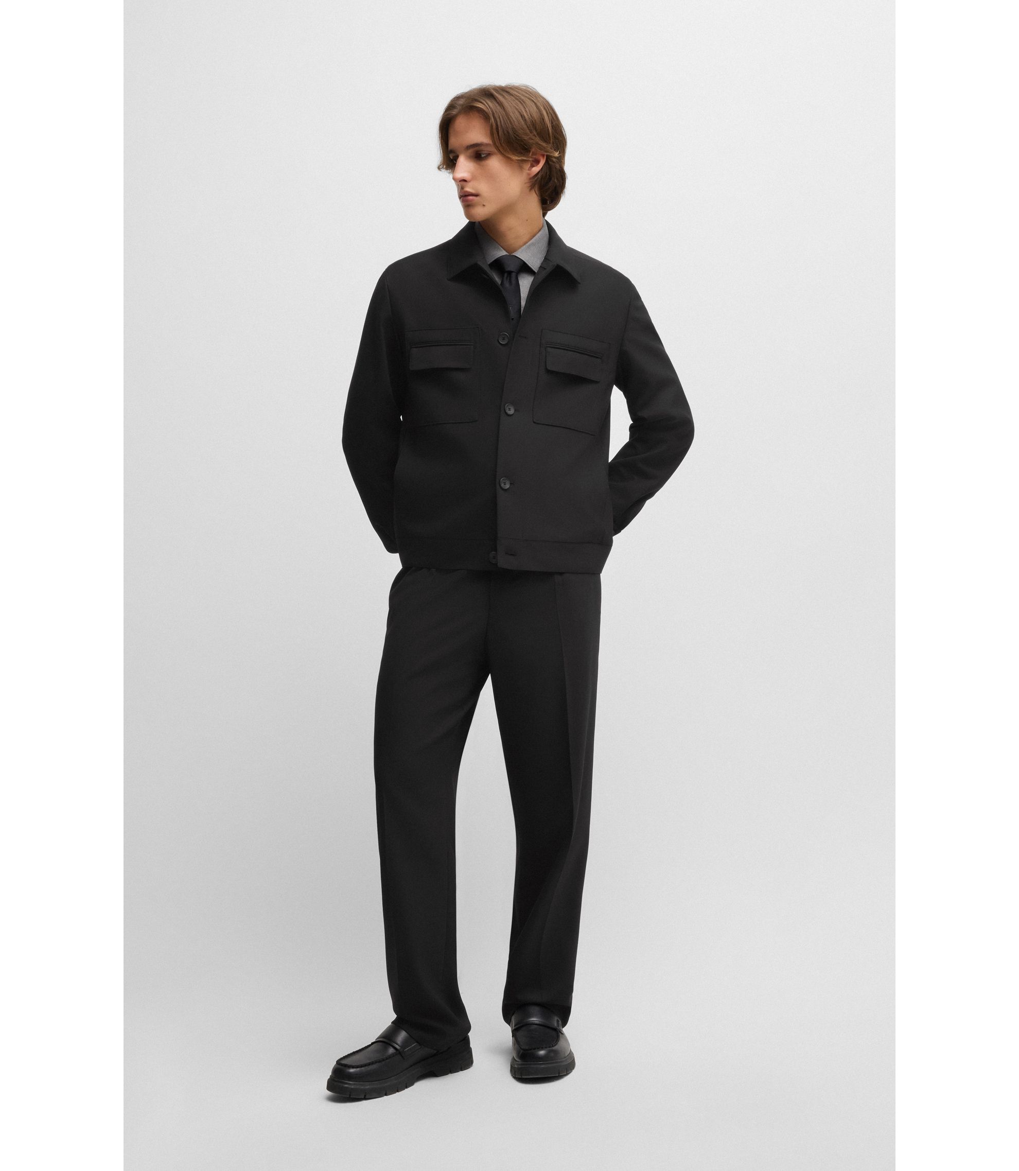 HUGO - Modern-fit jacket in stretch twill - Black