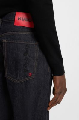 Blue tapered-fit jeans in Japanese denim, Dark Blue
