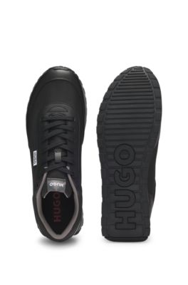 Mixed-material trainers with logo flag, Black