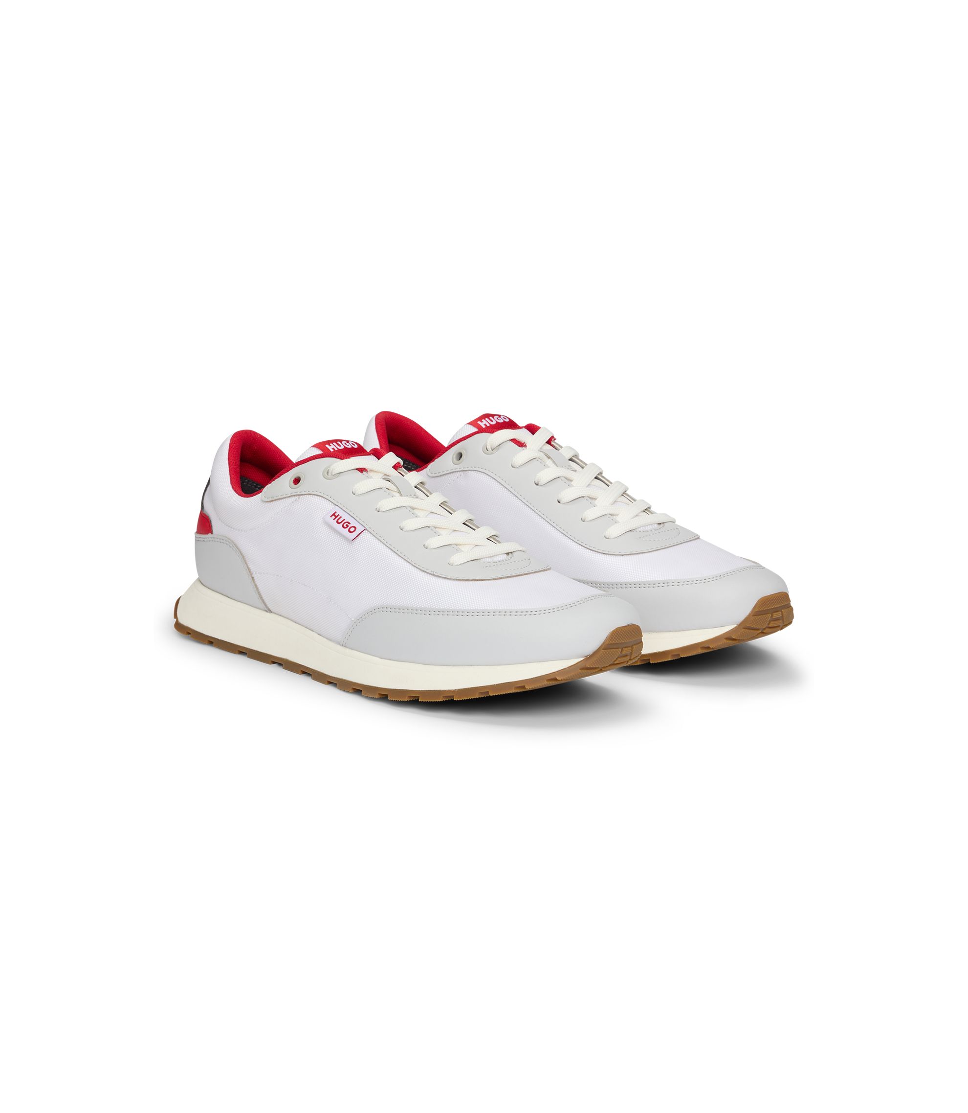 HUGO - Mixed-material trainers with logo flag - White