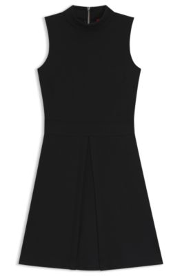 Vestido de punto sin mangas con falda plisada, Negro
