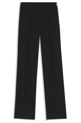 Pantalones acampanados en punto Milano con costura en la parte delantera, Negro