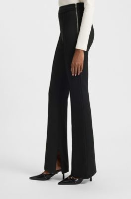 Pantalones acampanados en punto Milano con costura en la parte delantera, Negro